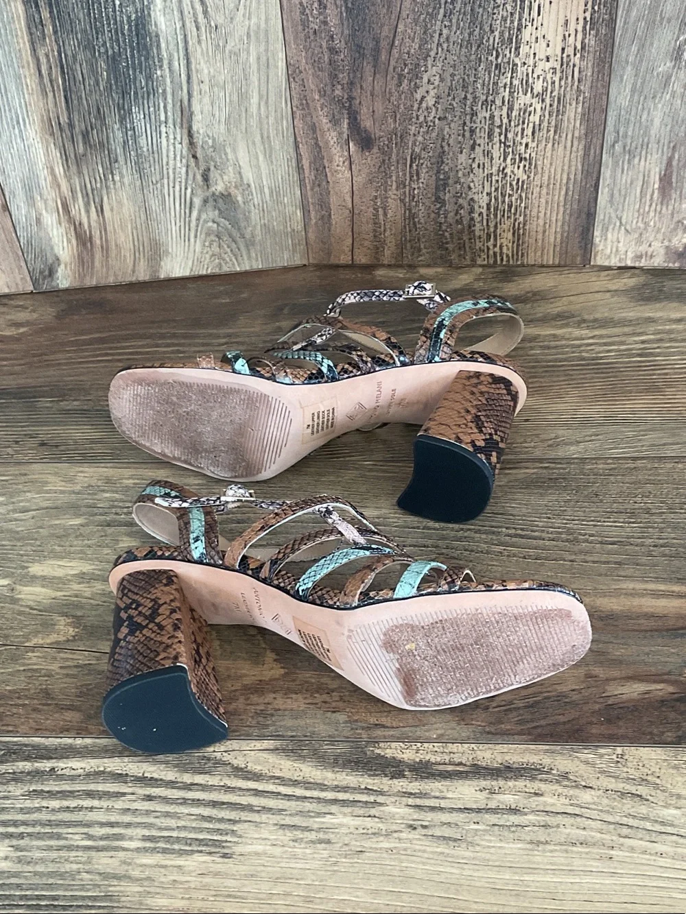 ANTONIO MELANI Brown Snakeskin Strappy Block Heel Sandals 7M
